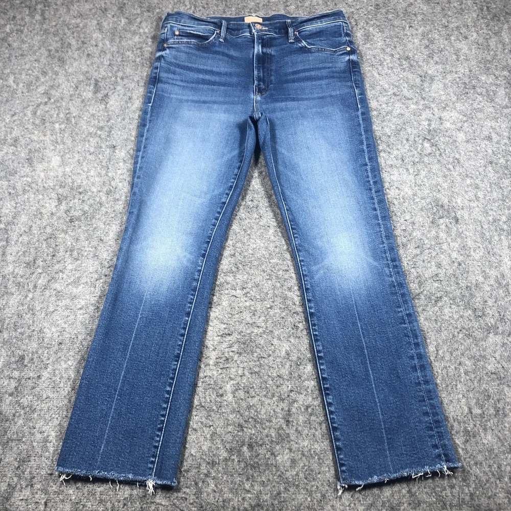 Mother Rascal Ankle Fray Jeans Womens 31 Medium Wash Mid Rise Slim Straight